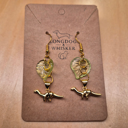 Small Dippy Dinosaur Earrings - Gold Hook