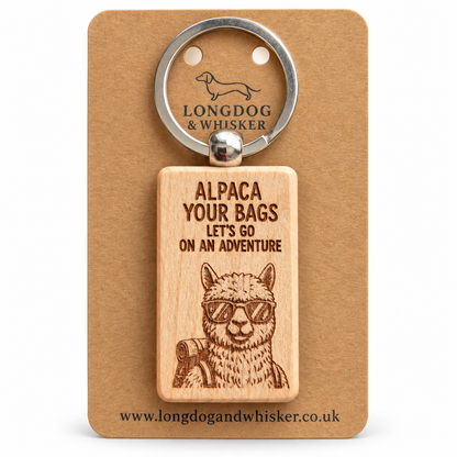 Alpaca Your Bags wooden keyring on Longdog & Whisker product card
