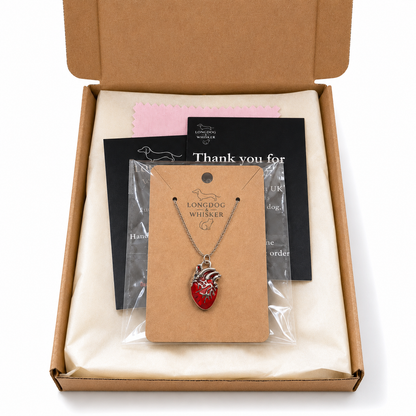 Anatomical Heart Necklace with Longdog & Whisker packaging