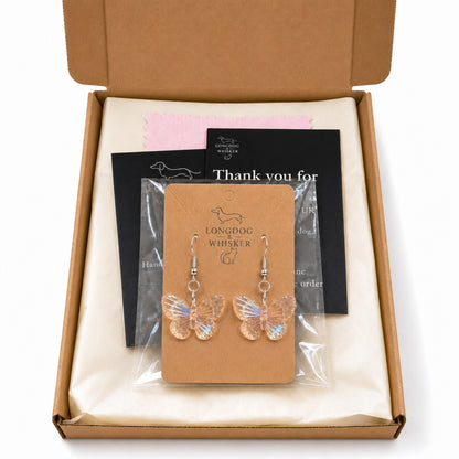Aurora Butterfly Earrings - Apricot with Longdog & Whisker packaging