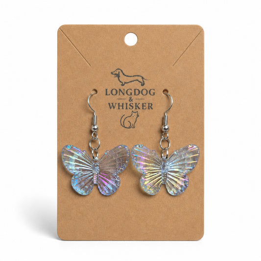 Aurora Butterfly Earrings in blue on a Longdog and Whisker product card