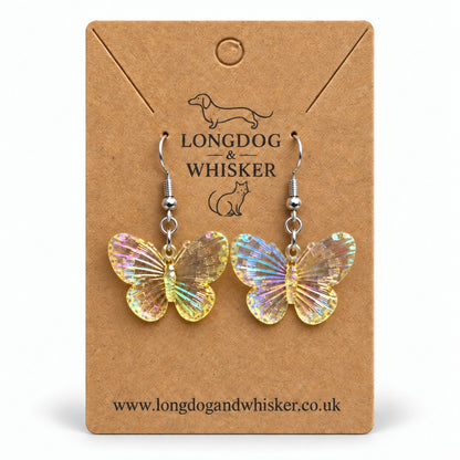 Lemon Aurora Butterfly Earrings on the Longdog & Whisker kraft card
