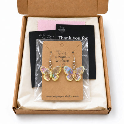 Lemon Aurora Butterfly Earrings in Longdog & Whisker gift packaging