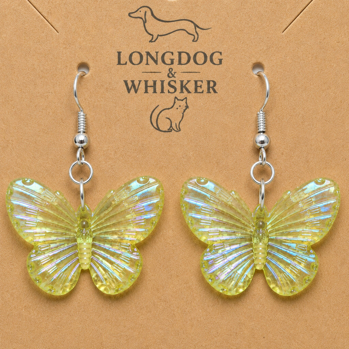 Close-up detail of Aurora Butterfly Earrings - Lime Yellow with single connector rings