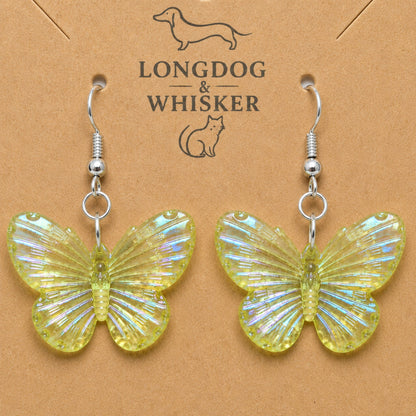 Close-up detail of Aurora Butterfly Earrings - Lime Yellow with single connector rings
