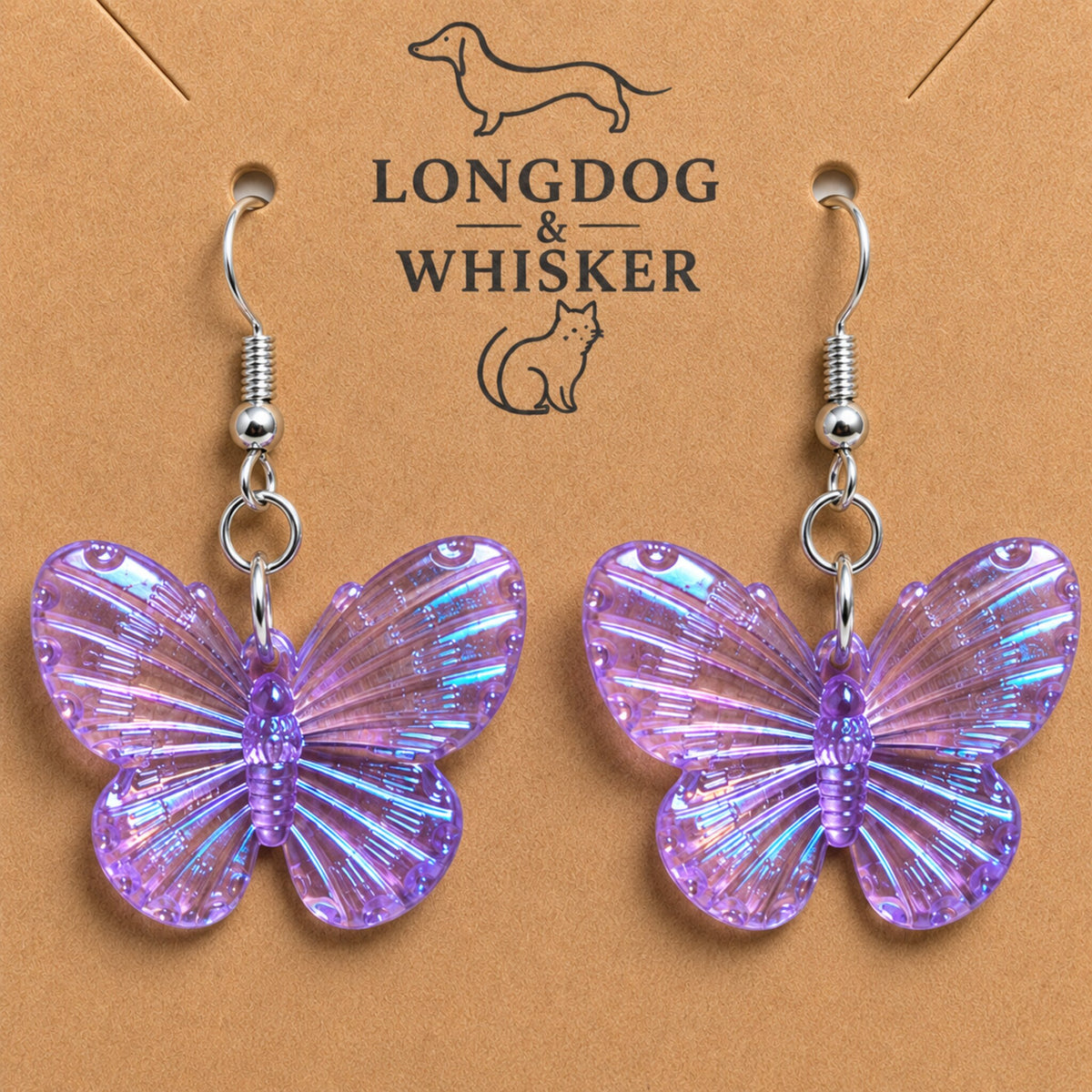 Close-up detail of Aurora Butterfly Earrings - Purple with single connector rings