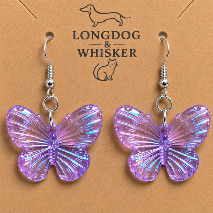 Close-up detail of Aurora Butterfly Earrings - Purple with single connector rings