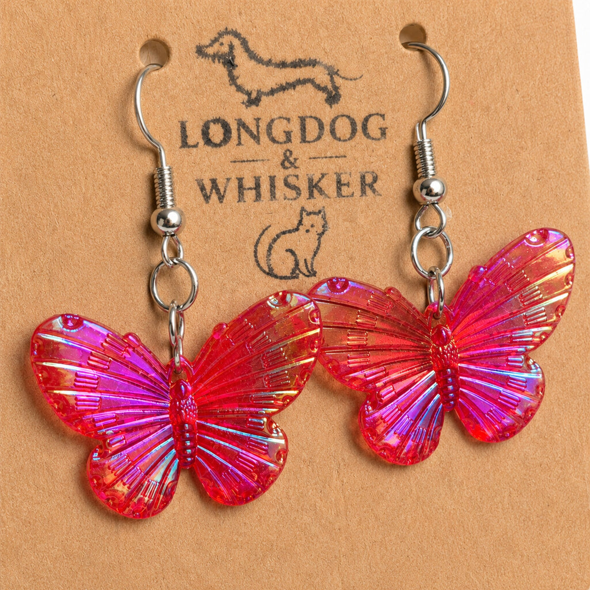 Close-up detail of Aurora Butterfly Earrings - Red
