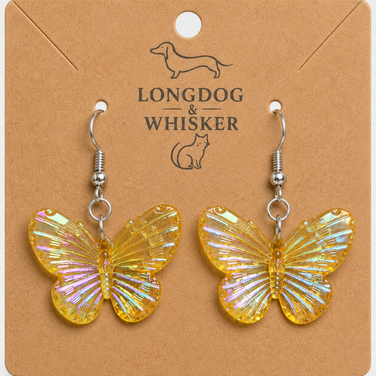 Close-up detail of Aurora Butterfly Earrings - Yellow with single connector rings