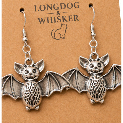 Close-up detail of Smiley Bat Earrings