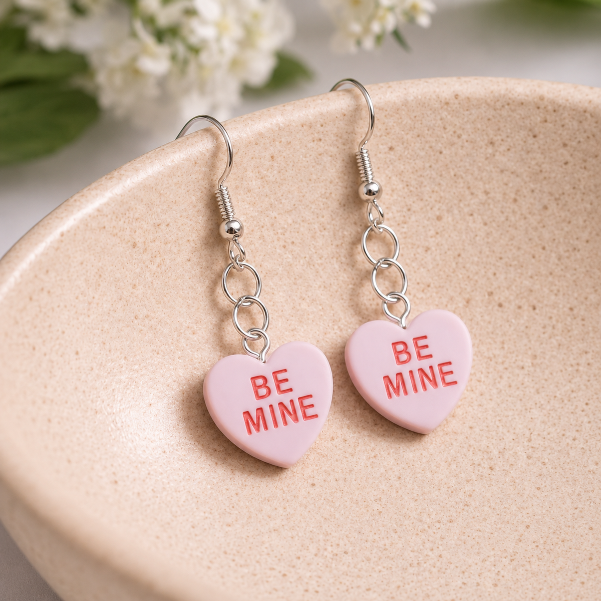Be Mine Heart Earrings - Light Purple displayed in a lifestyle product photo