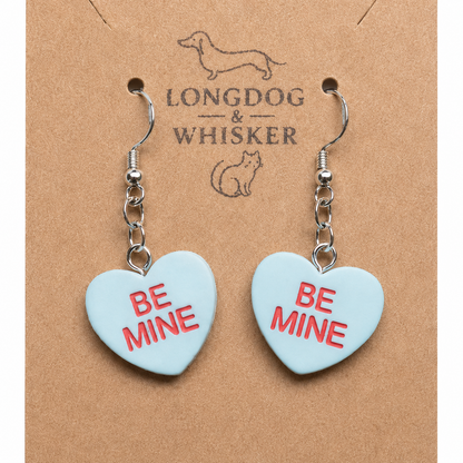 Close-up detail of Be Mine Heart Earrings - Light Blue