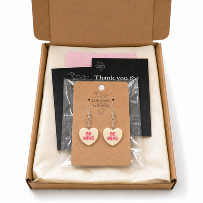 Be Mine Heart Earrings - Yellow with Longdog & Whisker packaging