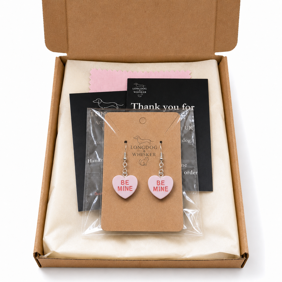 Be Mine Heart Earrings - Light Purple with Longdog & Whisker packaging