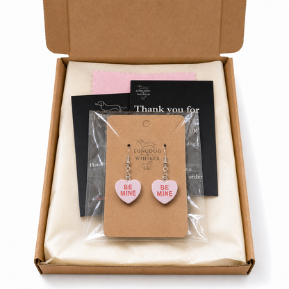 Be Mine Heart Earrings - Light Purple with Longdog & Whisker packaging