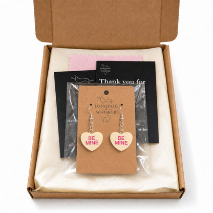 Be Mine Heart Earrings - Orange with Longdog & Whisker packaging