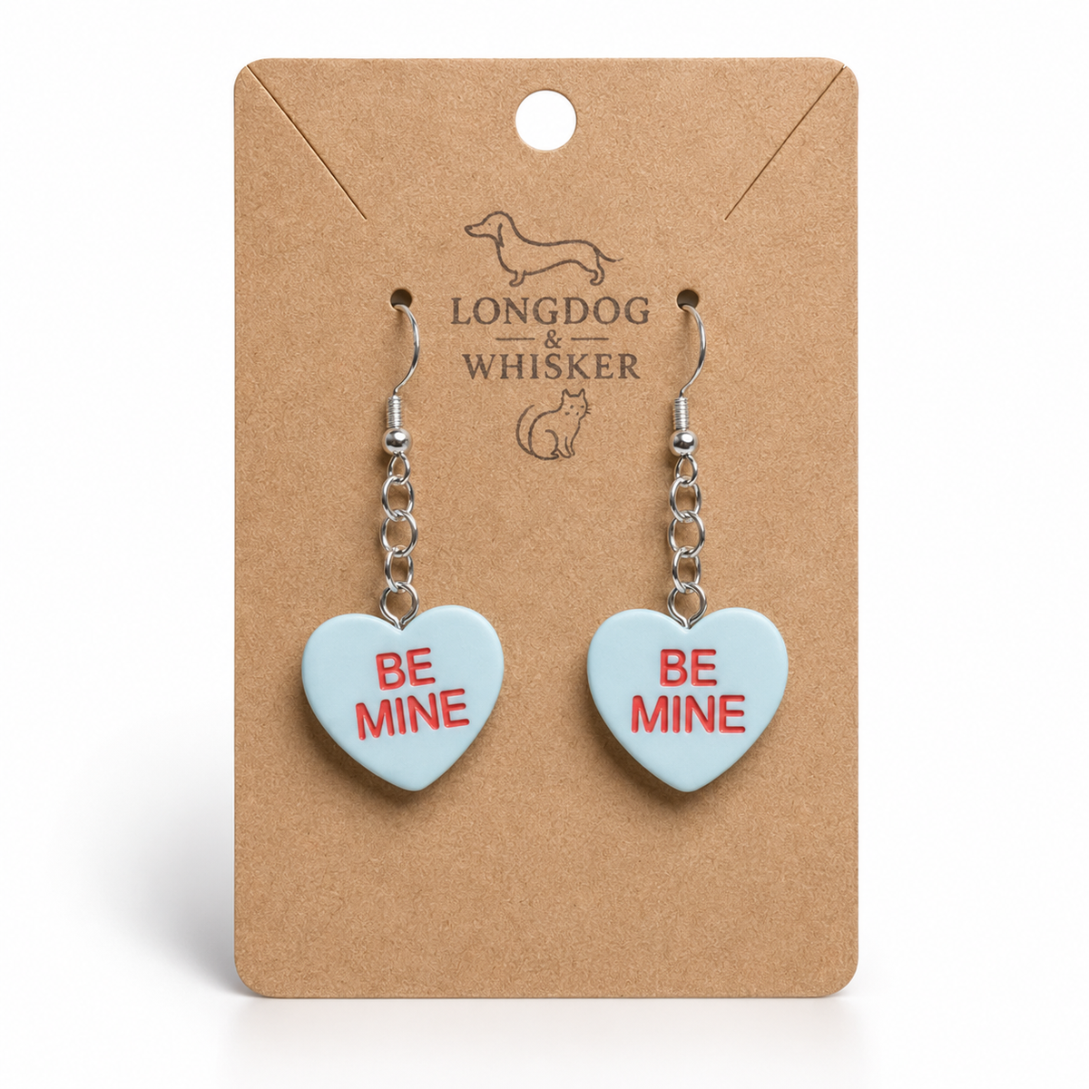 Be Mine Heart Earrings - Light Blue by Longdog & Whisker
