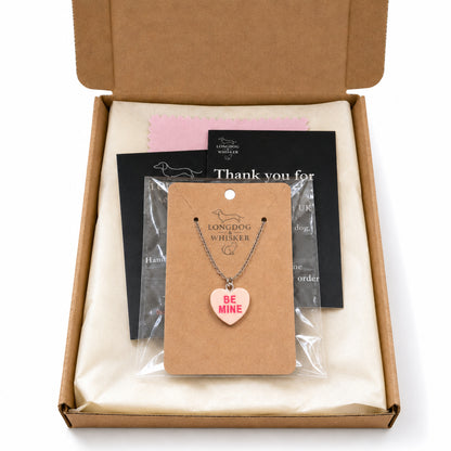 Be Mine Necklace - Peach with Longdog & Whisker packaging