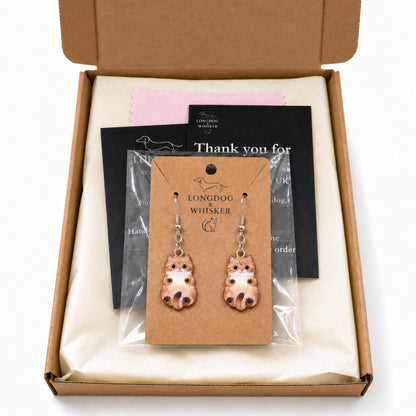 Belly Rub Cat Earrings - Tabby with Longdog & Whisker packaging