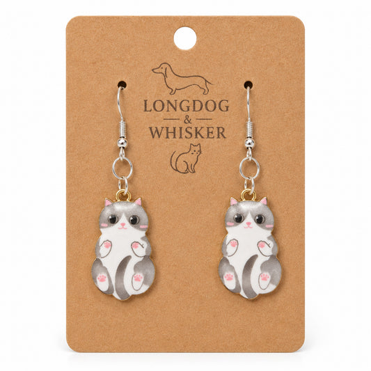 Belly Rub Cat Earrings - Grey by Longdog & Whisker