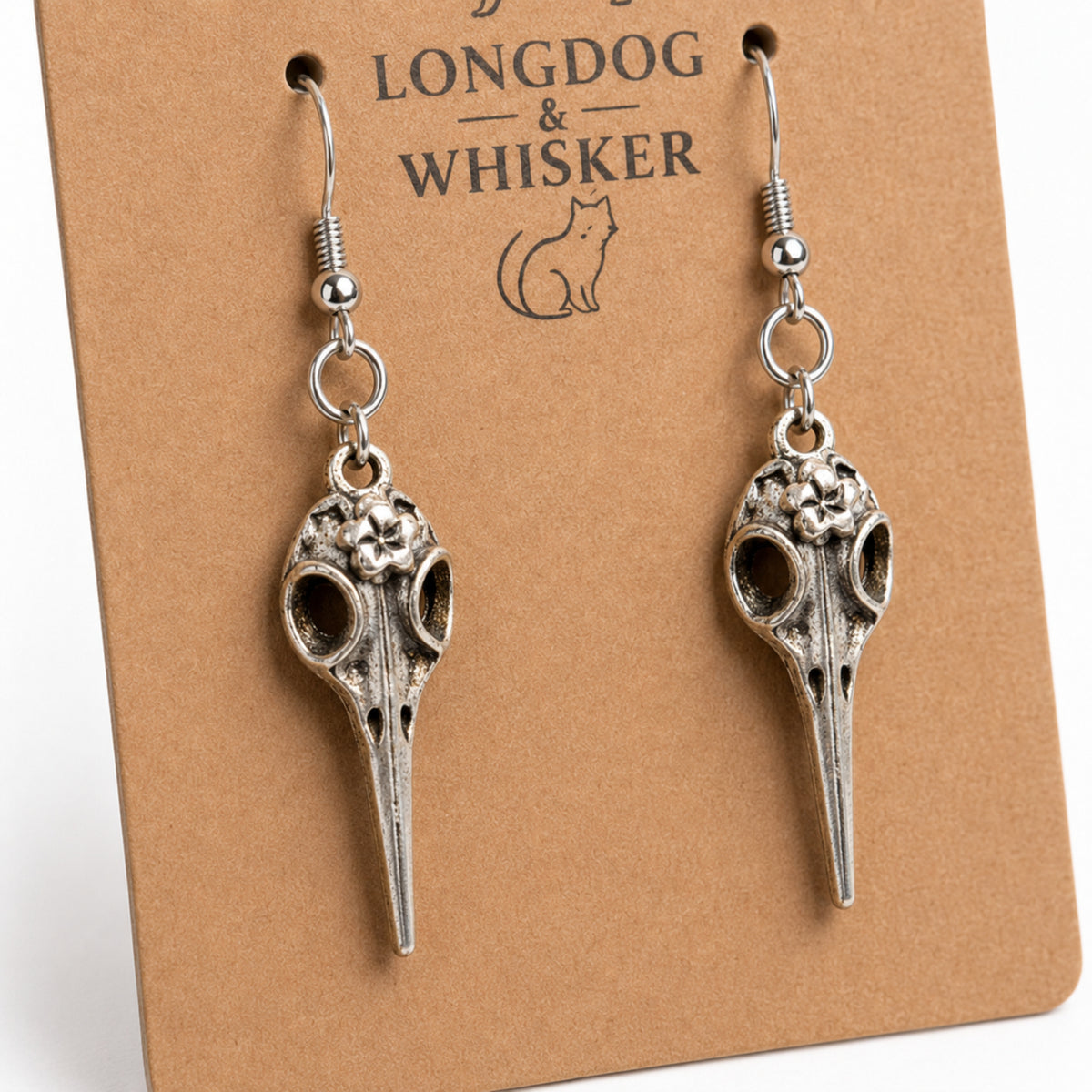 Close-up detail of Bird Skull Earrings - Design 2