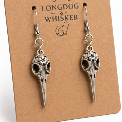 Close-up detail of Bird Skull Earrings - Design 2