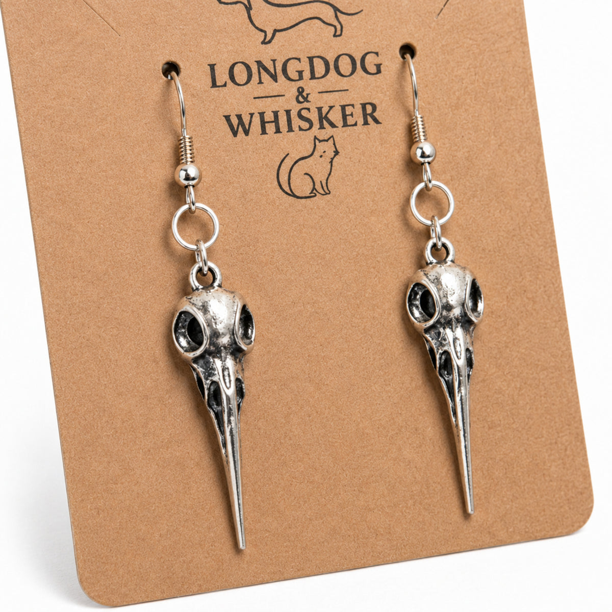 Close-up detail of Bird Skull Earrings - Design 3