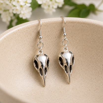 Bird Skull Earrings - Design 4 displayed in a lifestyle product photo