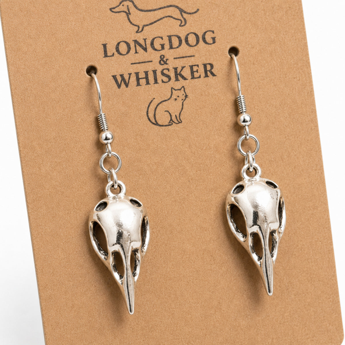 Close-up detail of Bird Skull Earrings - Design 4