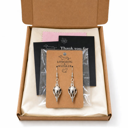 Bird Skull Earrings - Design 4 with Longdog & Whisker packaging
