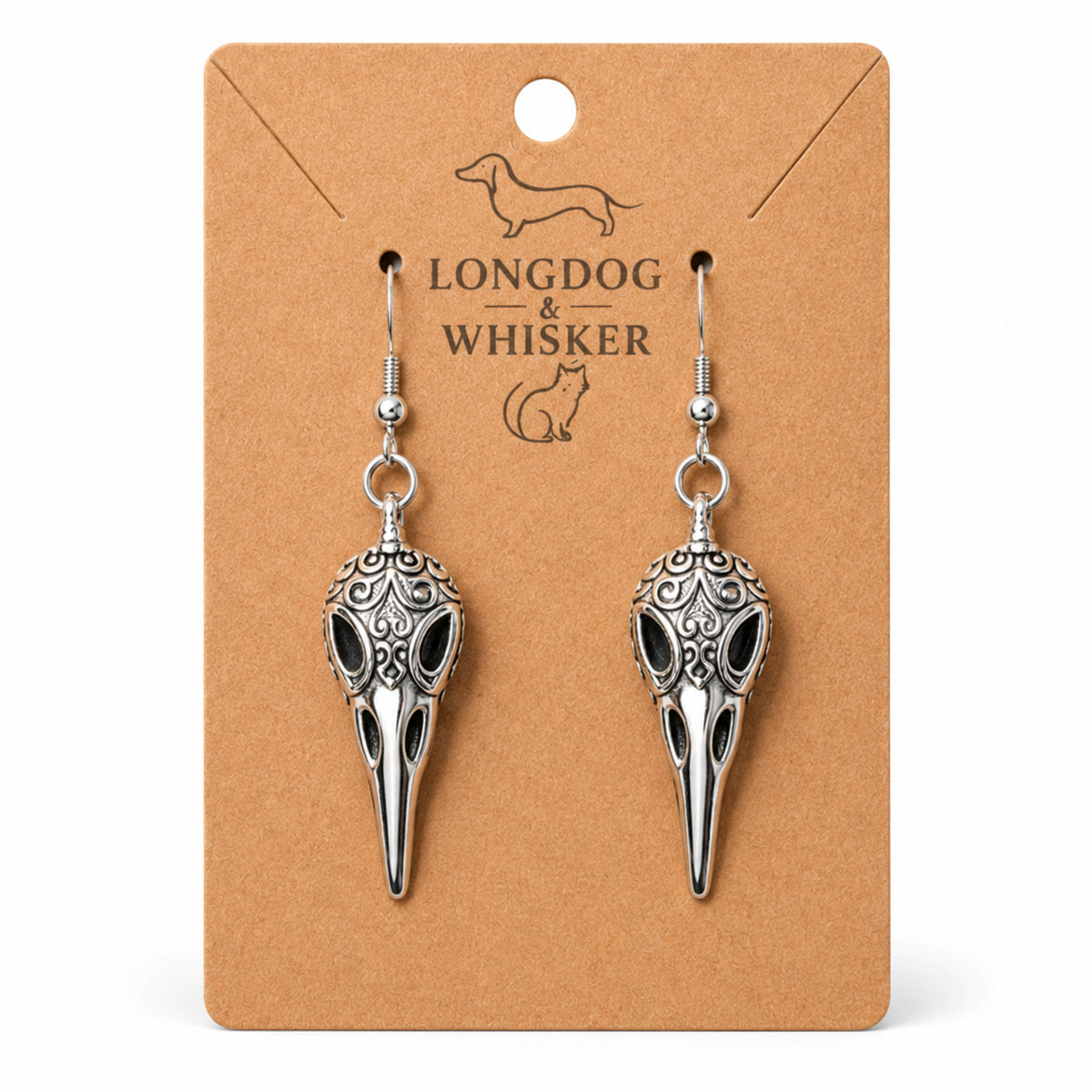 Ornate Bird Skull Earrings by Longdog & Whisker