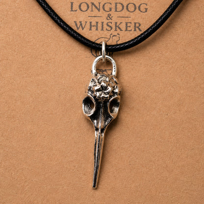 Close-up detail of Floral Bird Skull Necklace