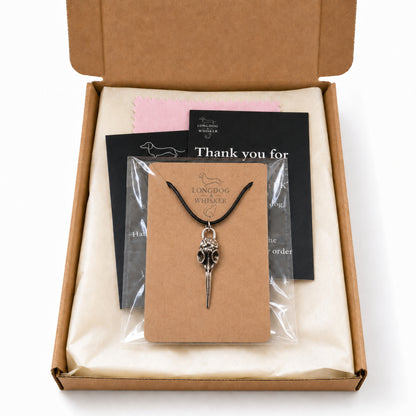 Floral Bird Skull Necklace with Longdog & Whisker packaging