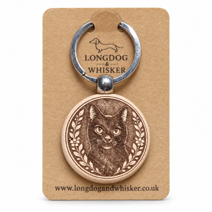 Black cat wooden keyring and bag charm on Longdog & Whisker product card
