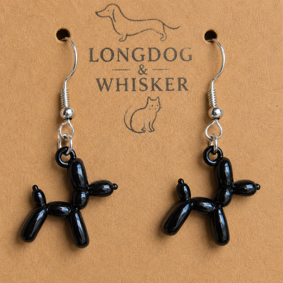 Close up detail of Black Balloon Dog Earrings