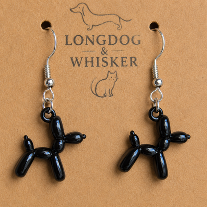Close up detail of Black Balloon Dog Earrings