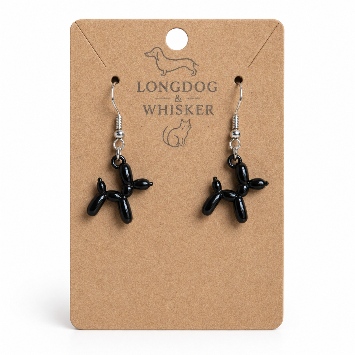 Black Balloon Dog Earrings on Longdog & Whisker product card