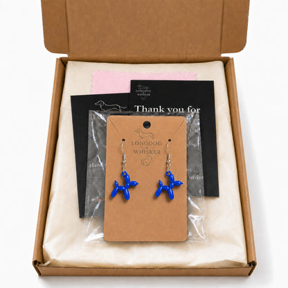 Blue Balloon Dog Earrings in Longdog & Whisker gift packaging
