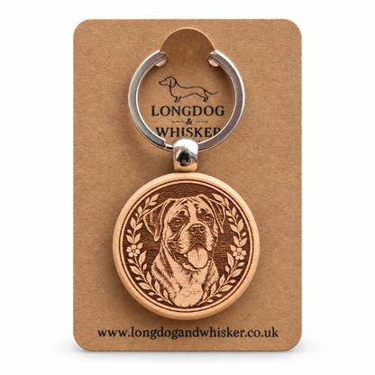 Boxer wooden keyring on a Longdog & Whisker product card