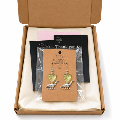 Brontosaurus Earrings with Longdog & Whisker packaging
