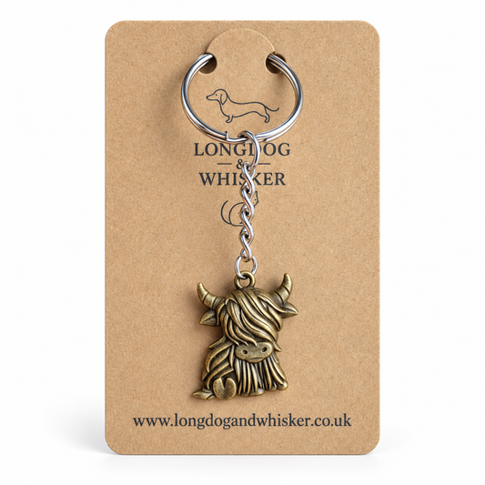 Bronze Highland Cow Keyring and Bag Charm by Longdog & Whisker