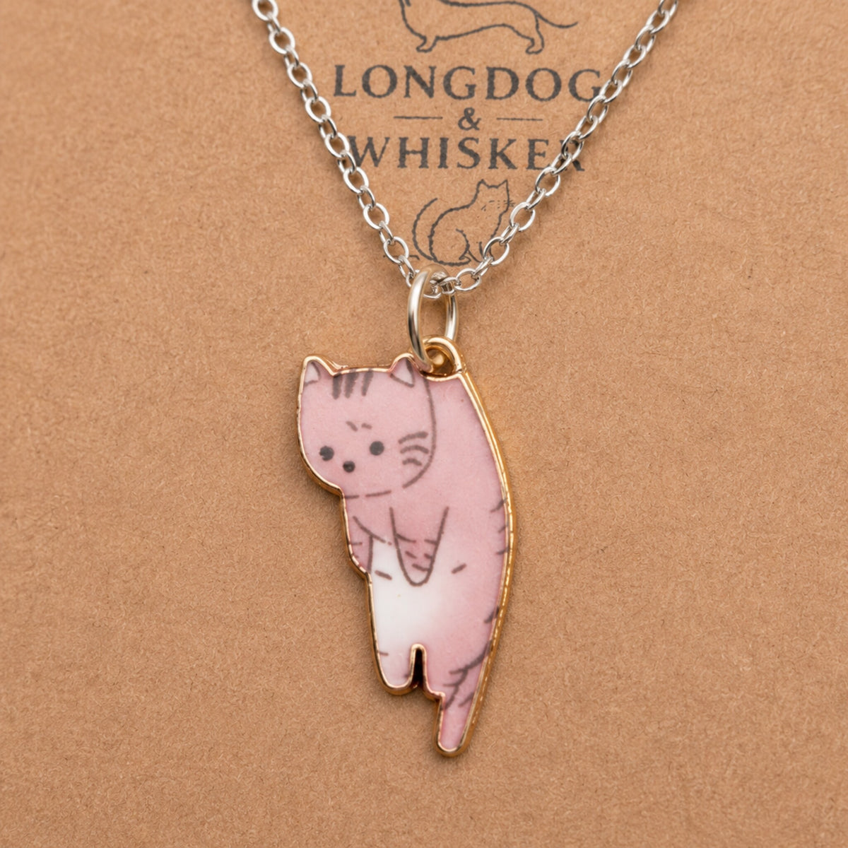 Close-up detail of Scruffles Cat Necklace - Brown