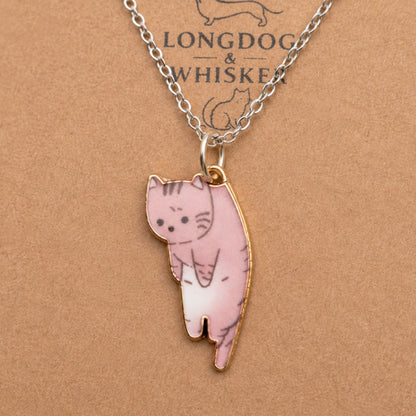 Close-up detail of Scruffles Cat Necklace - Brown