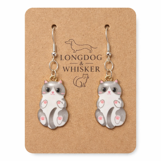 Belly Rub Cat Earrings - Grey