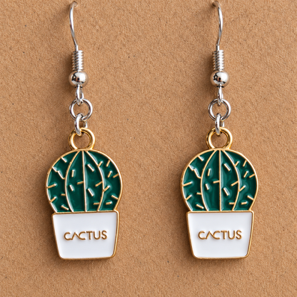 Close-up of Cacti 'Cactus' Earrings with silver-tone hooks and gold-tone charm trim