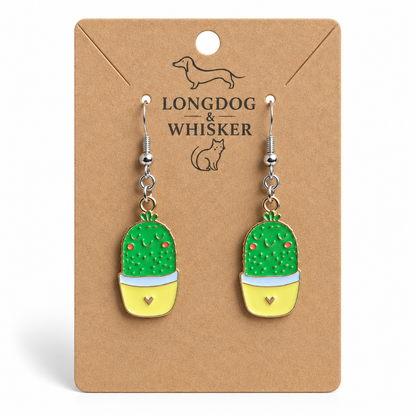 Cacti Heart Earrings with silver-tone hooks on a Longdog & Whisker product card