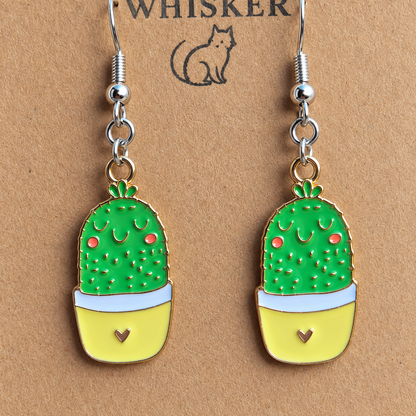 Close-up of Cacti Heart Earrings with silver-tone hooks and gold-tone charm trim
