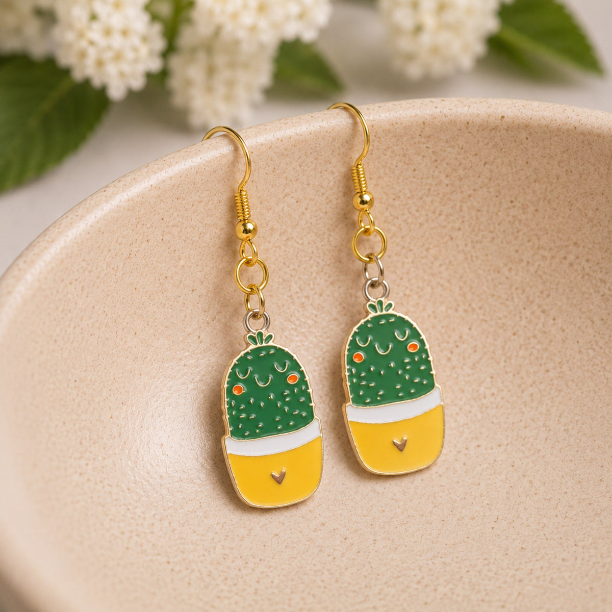 Cacti Heart Earrings displayed in a lifestyle product photo