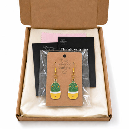 Cacti Heart Earrings with Longdog & Whisker packaging