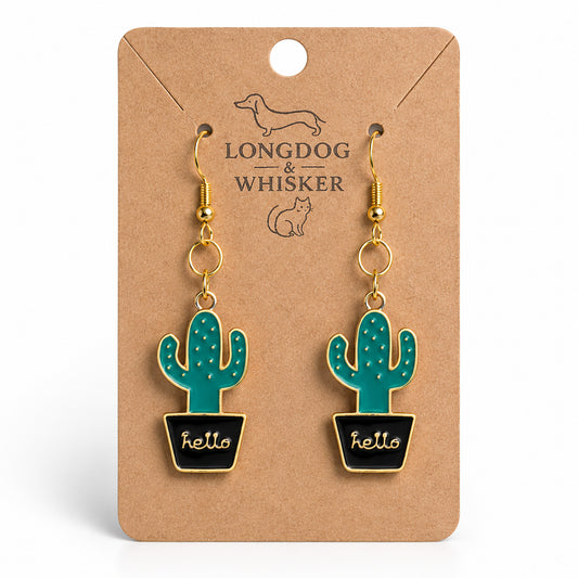 Cacti Hello Earrings by Longdog & Whisker